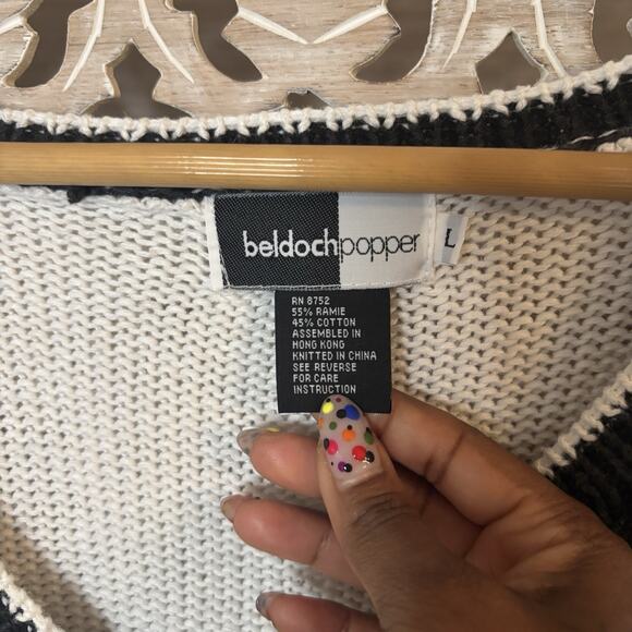 Beldoch Popper V-Neck Sweater Large Cream Whimsical Floral Cottage Granny Core - Picture 4 of 9